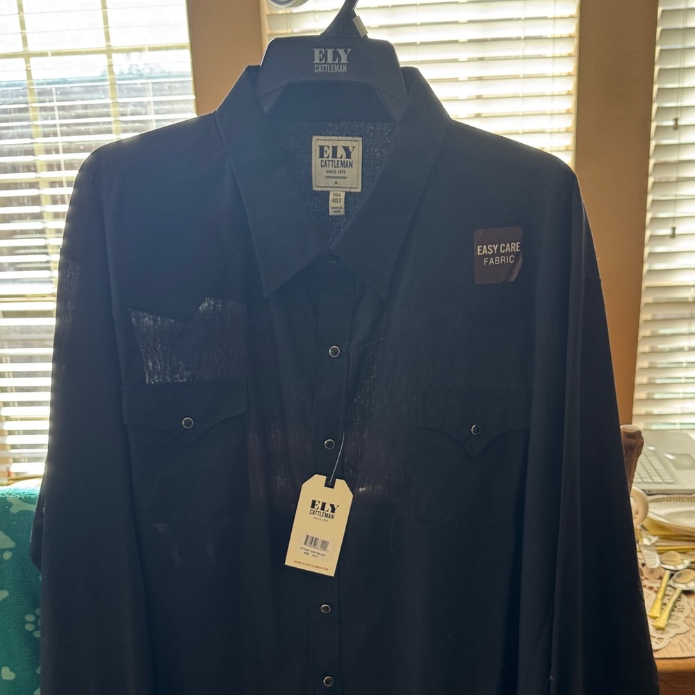 Brand New Ely Cattleman Easy Care Black Shirt Pearl Snap